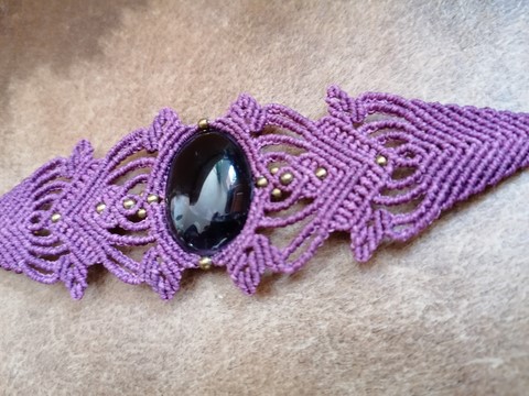 Bracelet _micro_macramé_fils_cirés_linhasita_minéraux_améthyste_fée_un_rêve