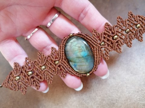 Bracelet _micro_macramé_fils_cirés_linhasita_minéraux_labradorite_fée_un_rêve