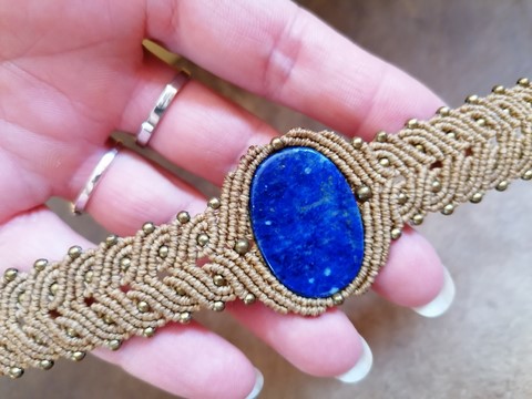 Bracelet _micro_macramé_fils_cirés_linhasita_minéraux_lapis_lazuli_fée_un_rêve